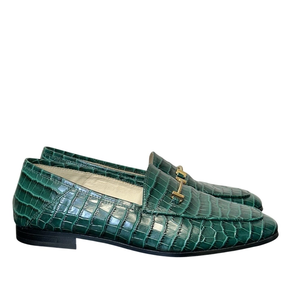Sam Edelman Lior Green Crocodile Print Leather Loafers Gold Tone Bit Sz 7M EU 37